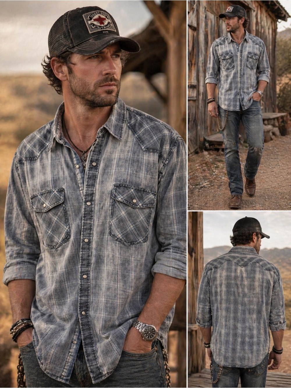 Desert Son | Flag of Anthem | Western Snap Shirt | Plaid Pearl Snaps | XXXL